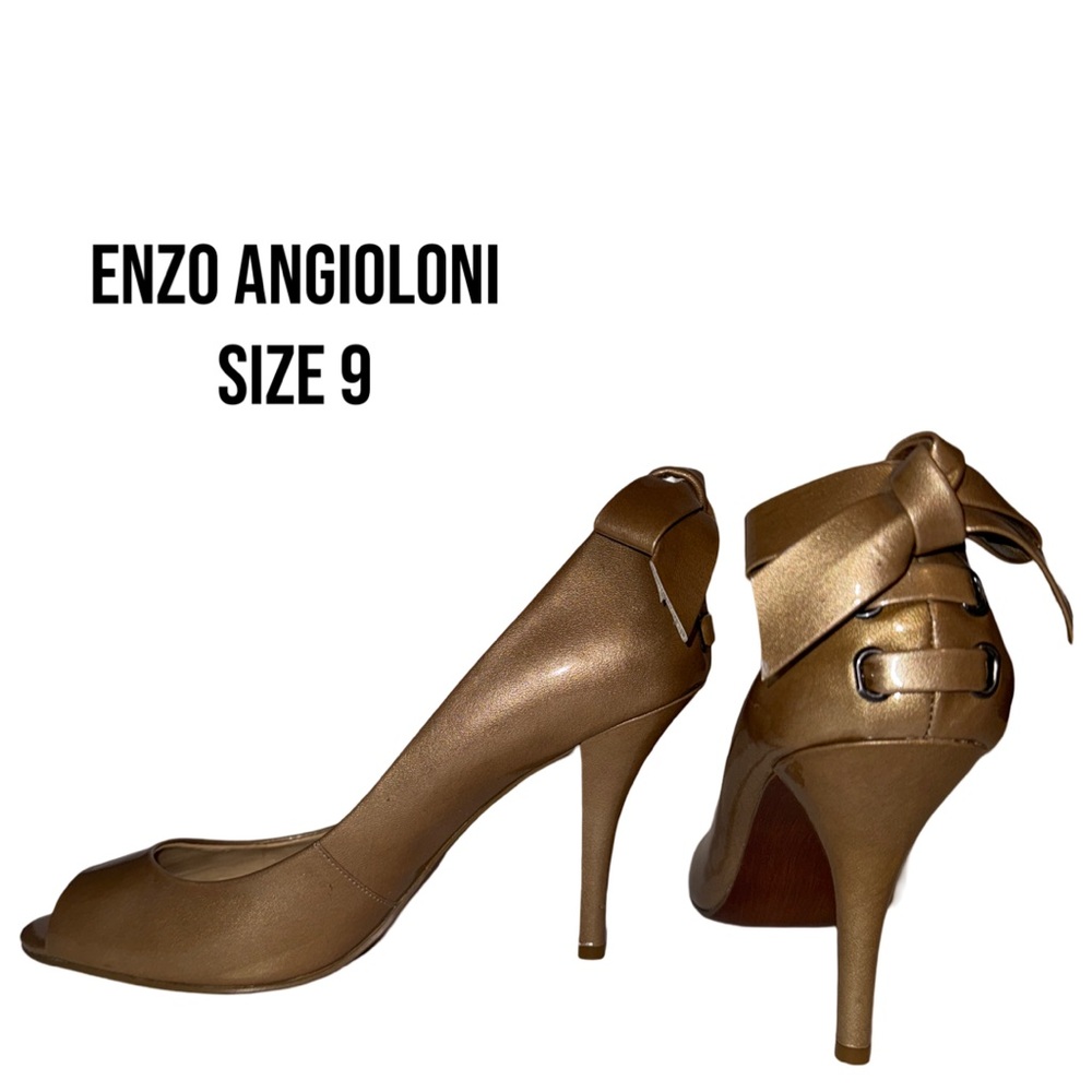 Enzo Angiolini Pumps Bow High Heel Women size 9 Peep Toe Patent Leather …